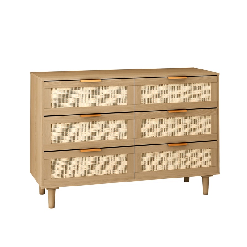 Modern Rattan Dresser With 6 Drawers For Bedroom And Living Room – Oak