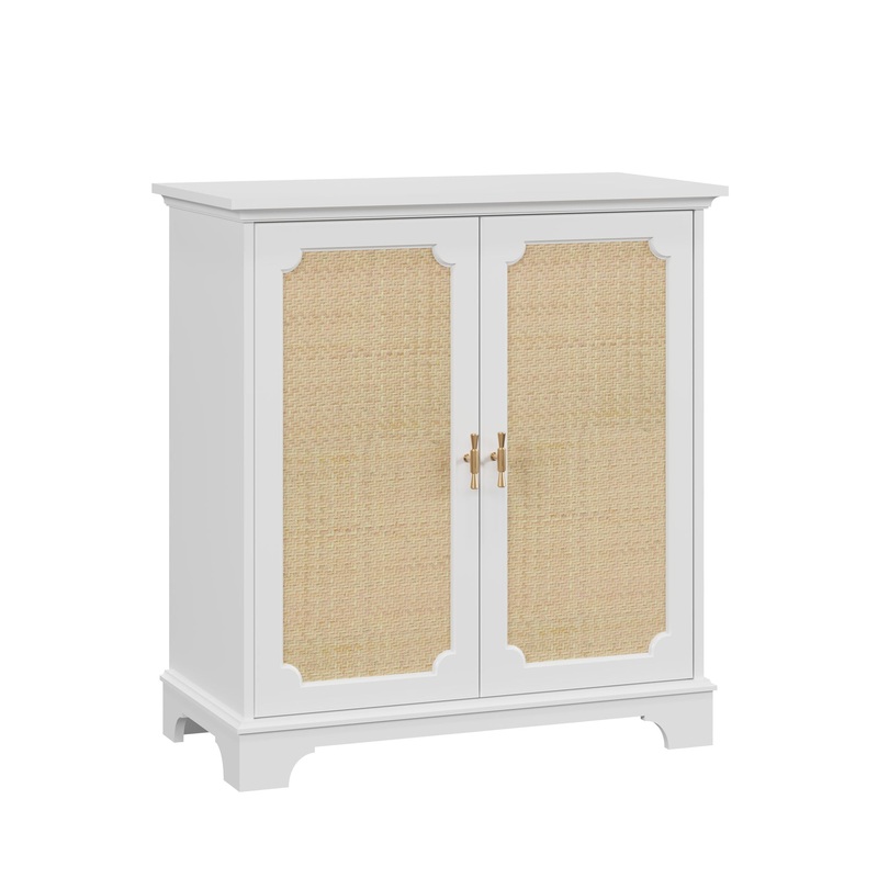 Rattan Decorated Sideboard Buffet Storage Liquor Cabinet – White
