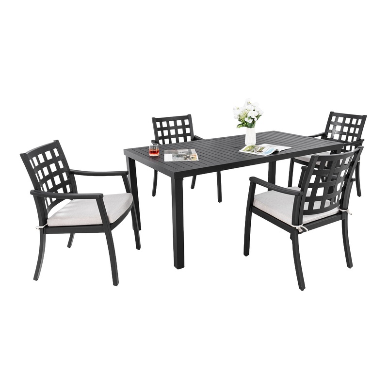 5 Pieces Outdoor Patio Dining Set, Rectangular Table And 4 Stationary Dining Chairs – Ember Black