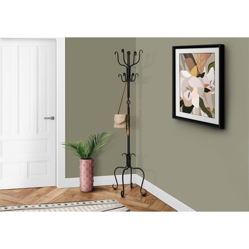 Coat Rack, Hall Tree, Free Standing, 8 Hooks, Entryway, Transitional – Black