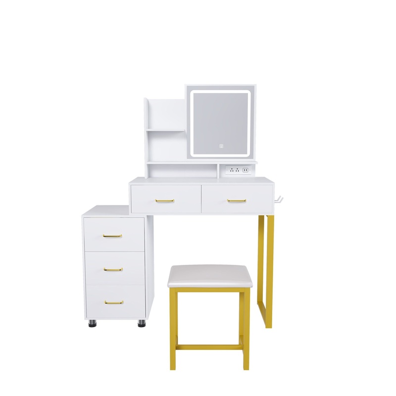 Elegant Makeup Vanity With Led Lights & Power Outlet – White