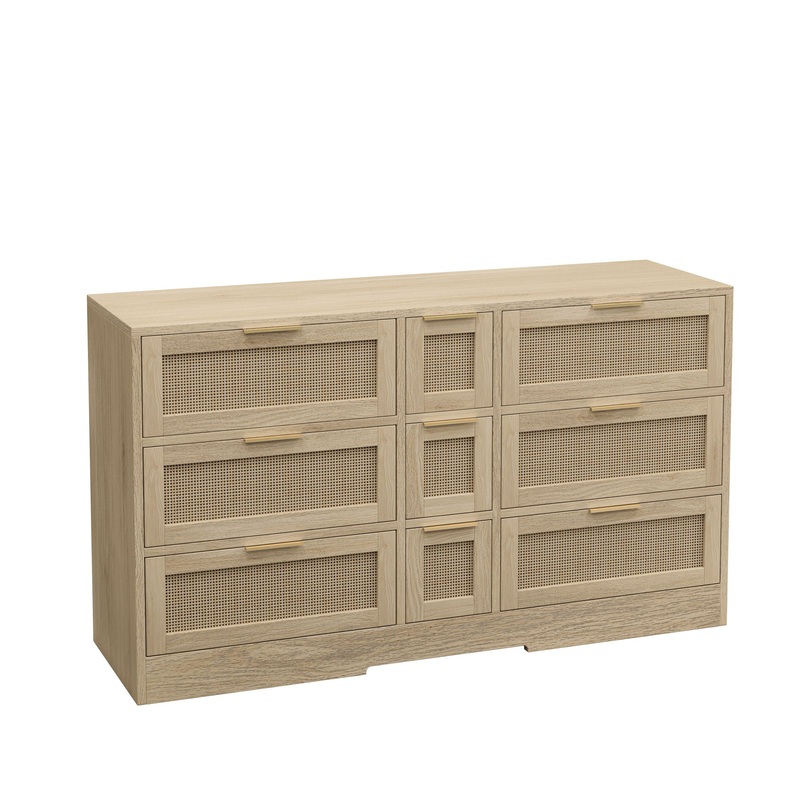 Elegant Rattan Locker With 9 Drawers, Metal Handles