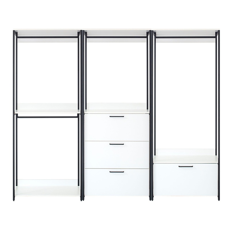 Fiona – Freestanding Walk In Wood Closet System & Metal Frame Melamine – White