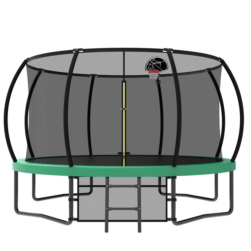 12′ Recreational Kids Trampoline With Safety Enclosure Net & Ladder, Outdoor Recreational Trampolines