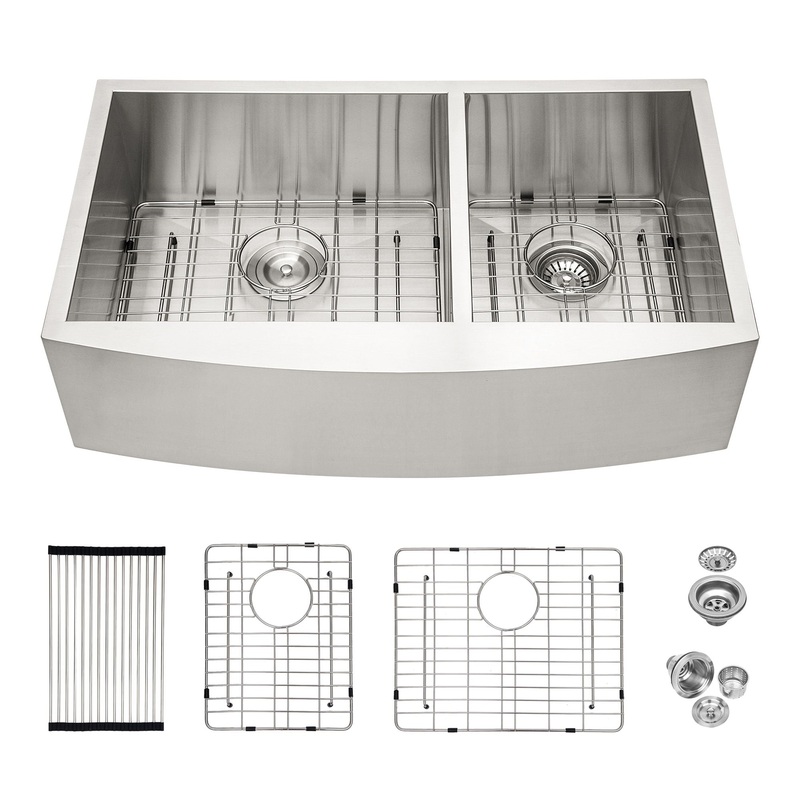 Double Bowl Farmhouse Sink Stainless Steel Undermount Apron Front With 2 9 Deep Basins – Gray