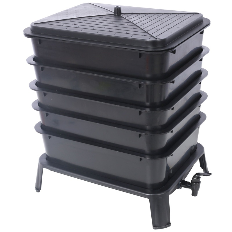 Eco Friendly 5 Layer Worm Compost Bin With 50L Capacity, Easy Setup Plastic Worm Farm Kit – Black