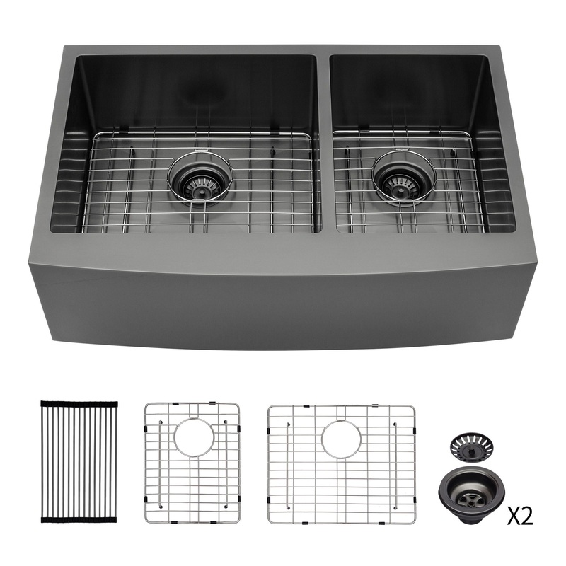 Farmhouse Sink Double Bowl 16 Gauge Stainless Steel – Black