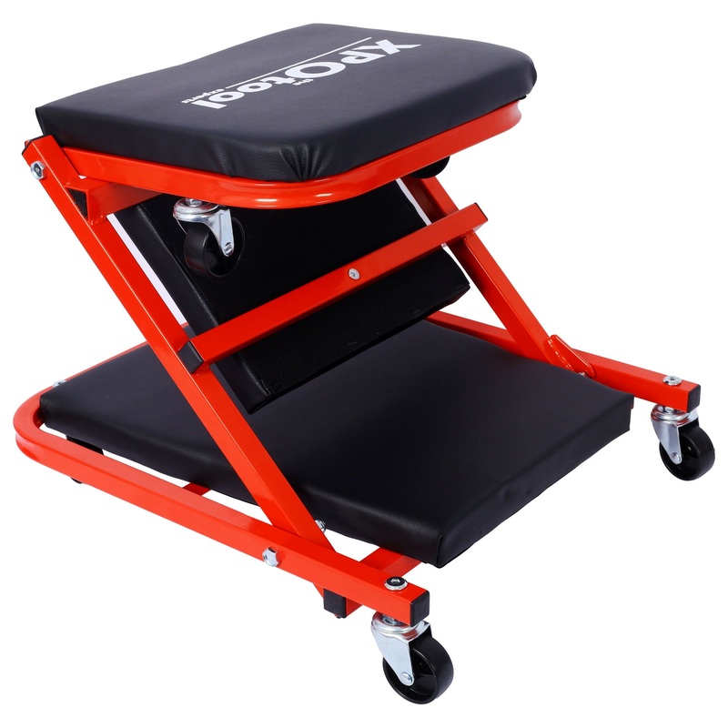 Mechanic Creeper, Z Creeper Seat 2 In 1 Low Profile With 6 Wheels Steel Vinyl – Red