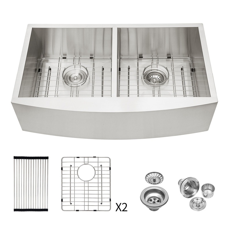 Modern Double Bowl Farmhouse Sink With Apron Front Stainless Steel – Beige