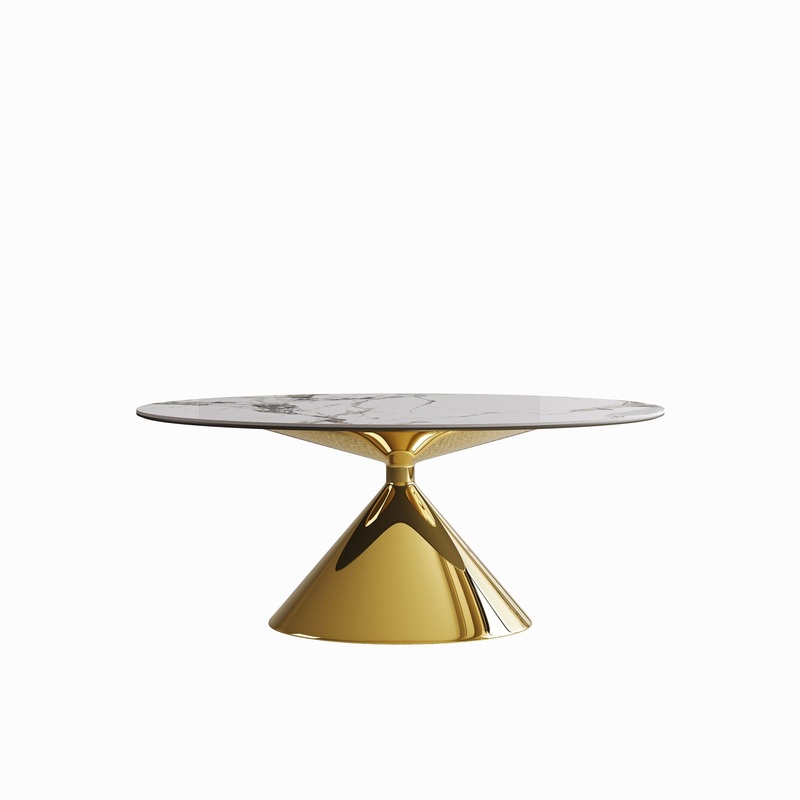 Modern Luxury Marble Dining Table Set Oval Kitchen Table With Stainless Steel Base – Gold / White Print