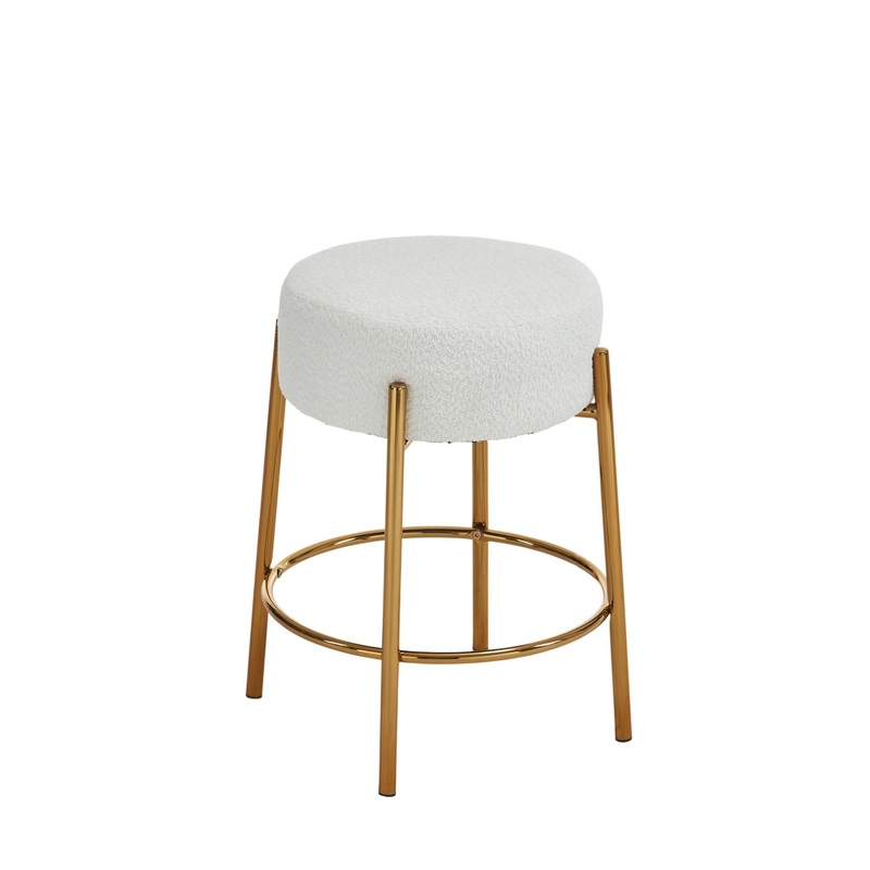 Round Bar Stools (Set of 2), Contemporary Upholstered Dining Stools For Kitchens, Coffee Shops And Bar Stores – Gold Legs