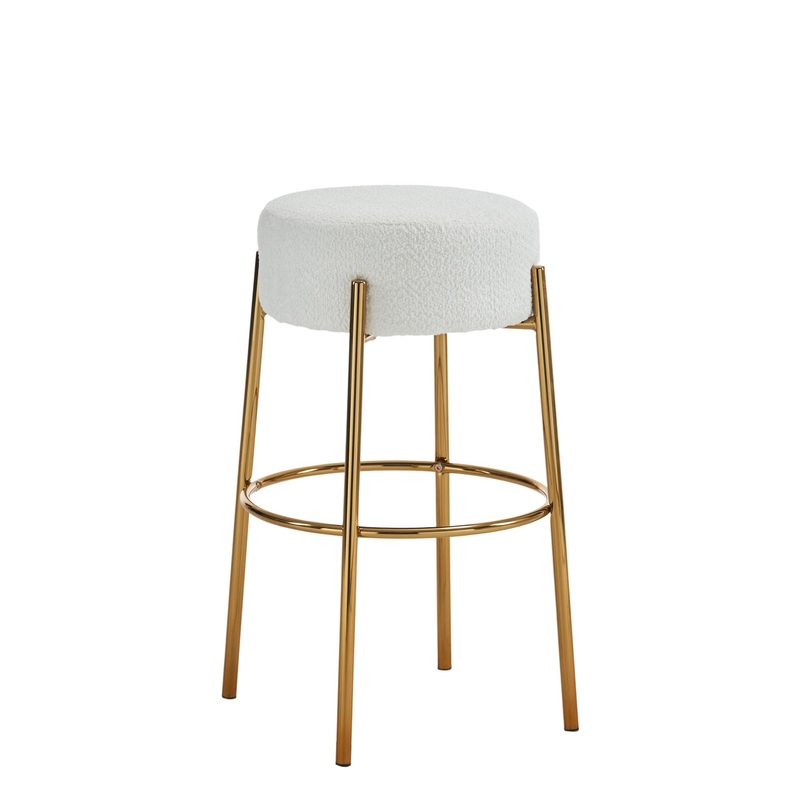 Round High Bar Stools (Set of 2), Contemporary Upholstered Dining Stools For Kitchens, Coffee Shops And Bar Stores – Gold Legs