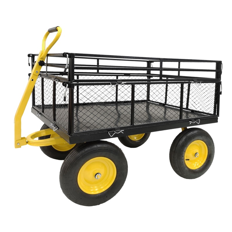 Steel Garden Cart, Heavy Duty 1400 Lbs Capacity, With Removable Mesh Sides To Convert Into Flatbed, Utility Metal Wagon With 2-In-1 Handle And 16 In Tires, Perfect For Garden, Farm, Yard – Black