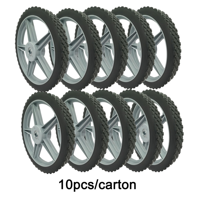 Universal 12 Spoked Plastic Wheel And Tire For Lawn Mowers & Trolley Carts, 10 Pack – Black