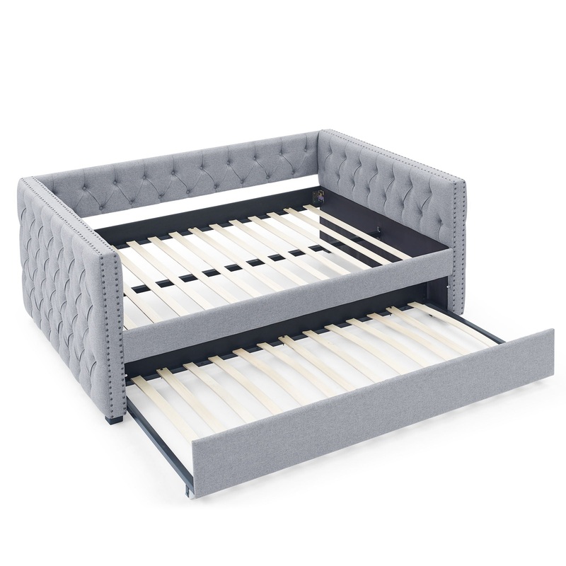 Inspired Upholstered Daybed With Trundle, Button Tufted