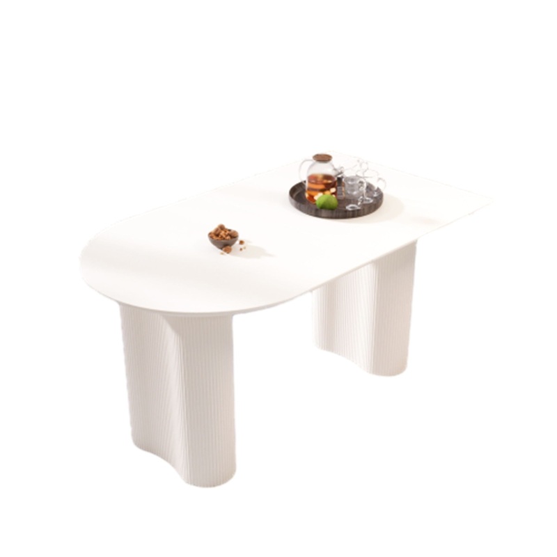 Modern Cream Style Dining Table With Round Wave Legs, 4 – 8 Person – Cream White