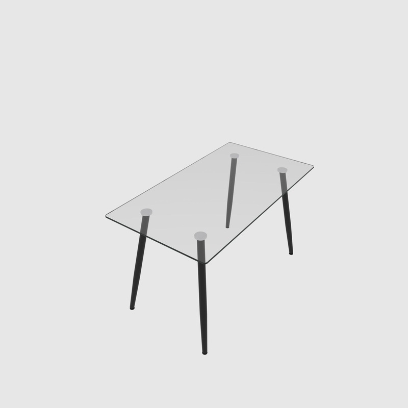 Modern Minimalist Rectangular Glass Dining Table With Tempered Glass Top Metal Legs, For 4 – 6 – Transparent