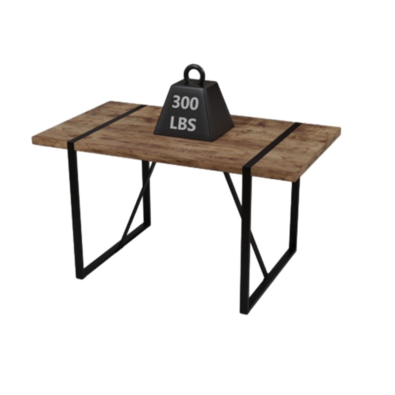 Modern Rural Industrial Dining Table, 55 Rectangular Wood With Metal Legs, Seats 4 – 6 – Wood