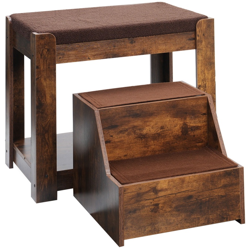 Pet Bunk Bed With Removable Step For Dogs And Cats, Multi-Level Bed Window Perch Seat Platform With Cushion And Cat Scratch Pad, Indoor Use – Dark Brown