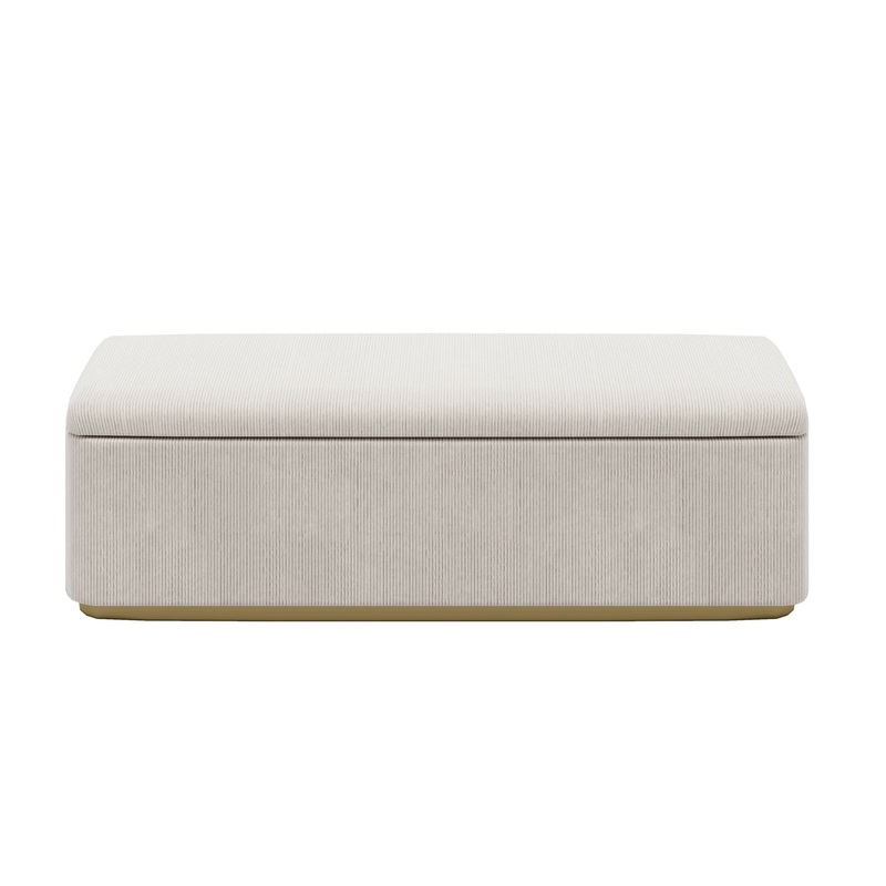 Chic Corduroy Upholstered Storage Ottoman With Vertical Stripe Design – Light Gray
