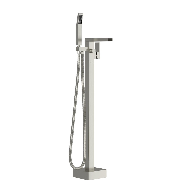 Freestanding Bathtub Faucet Waterfall Tub Filler Floor Mount Solid Brass With Hand Shower – Brushed Nickel