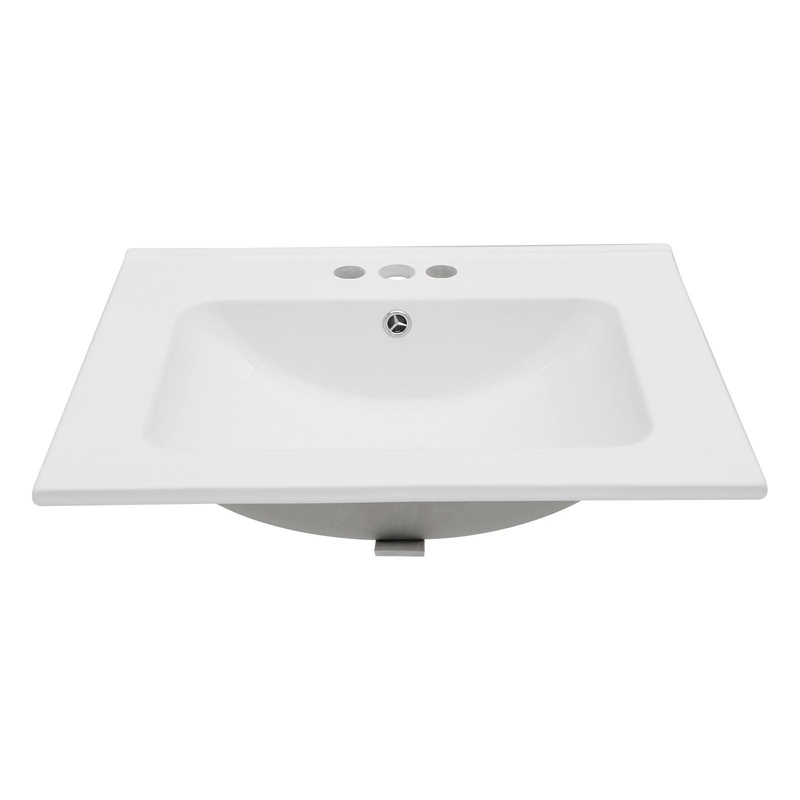 Modern Rectangular Single Vanity Top With Overflow And 3 Faucet Holes – White