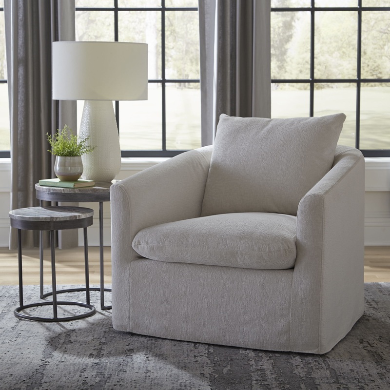 Saxton – Upholstered Swivel Accent Chair – Ivory
