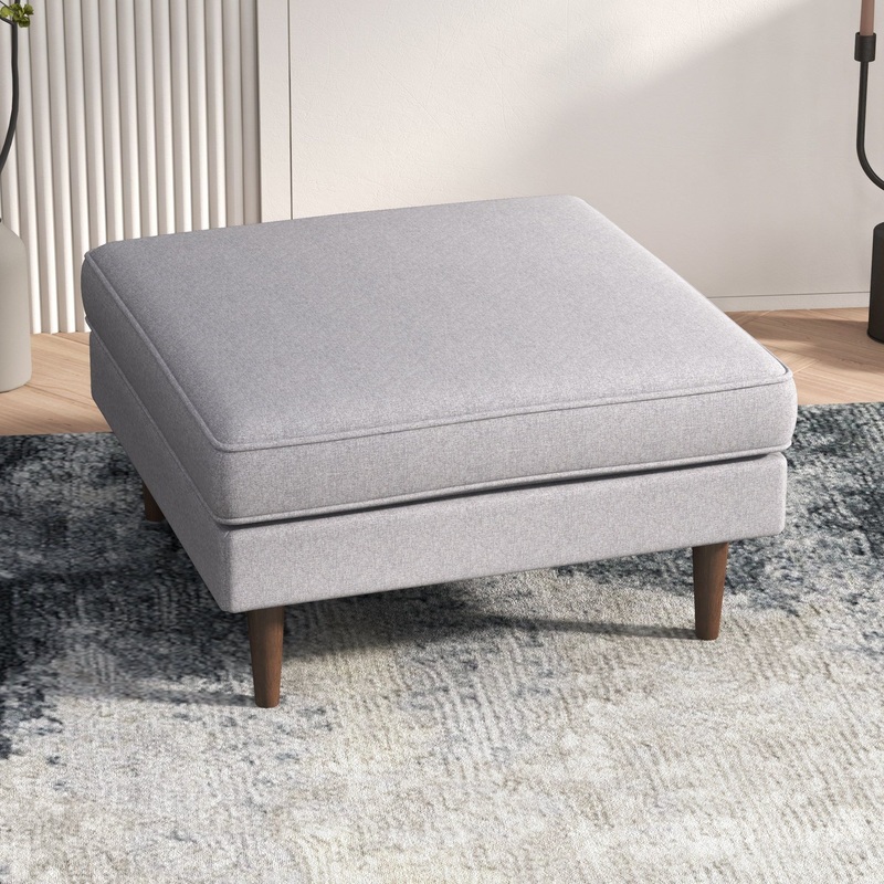 Amber – Square Upholstered Ottoman Linen – Light Gray