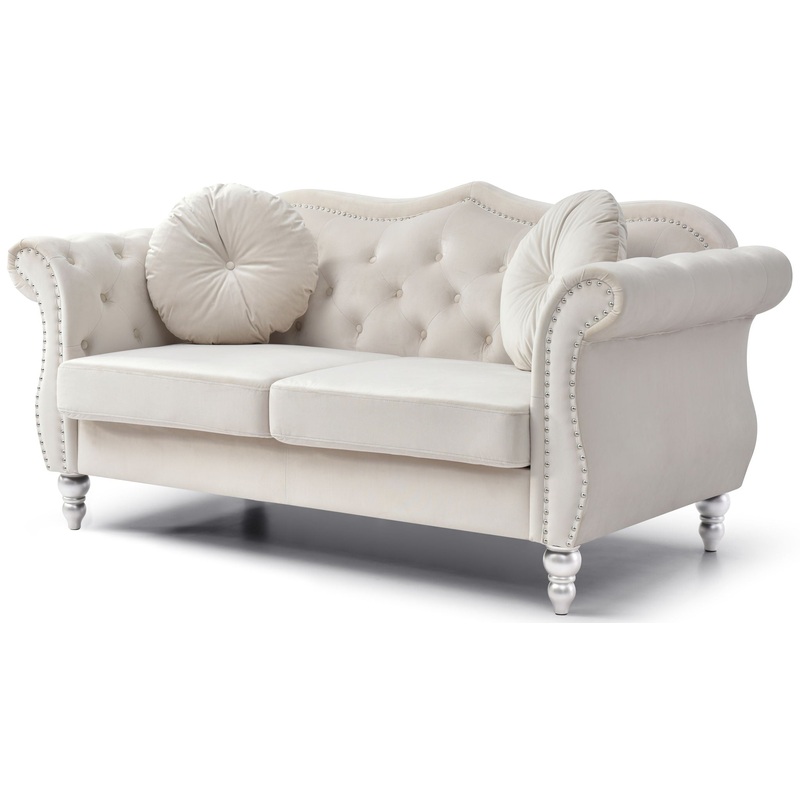 Elegant Flared Arm Loveseat – Ivory