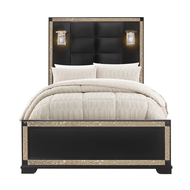 Lively – King Bed With Lamps And Glitter Detail – Black