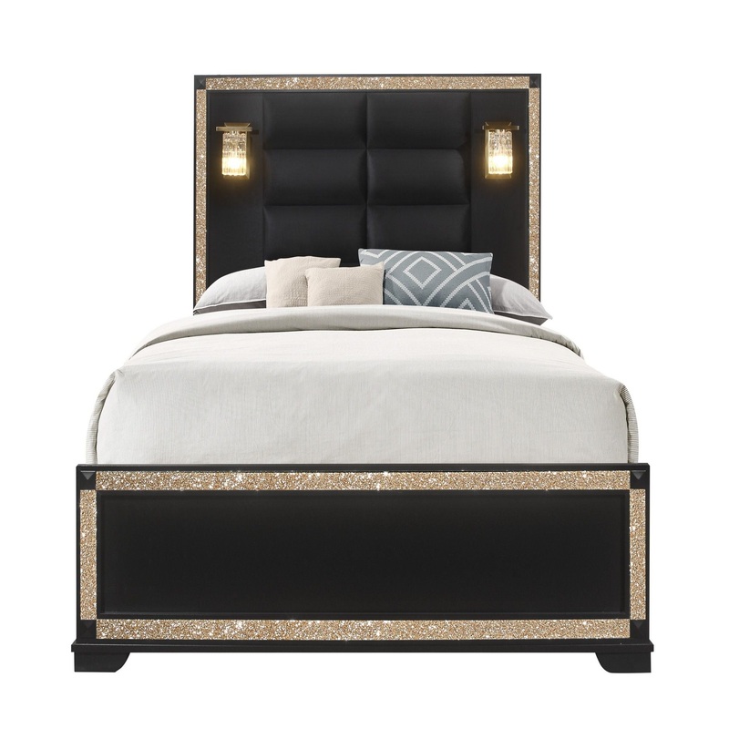 Lively – Queen Bed With Lamps And Padded Headboard – Black