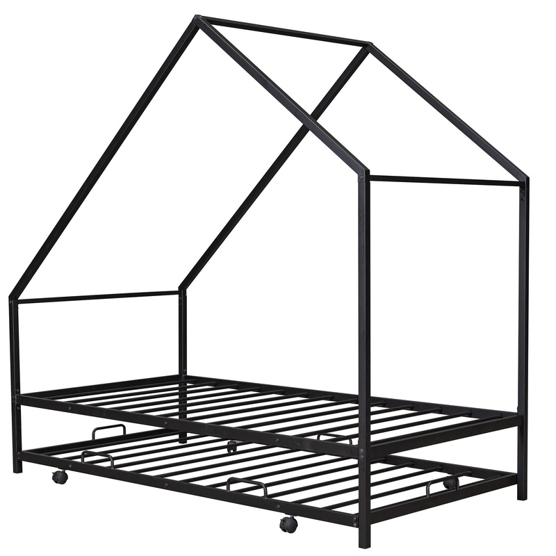 Twin Size House Bed With Trundle – Black