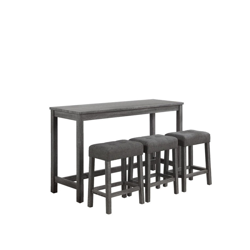 Oriana – 4 Piece Counter Height Pub Table Set With Tufted Stools – Gray