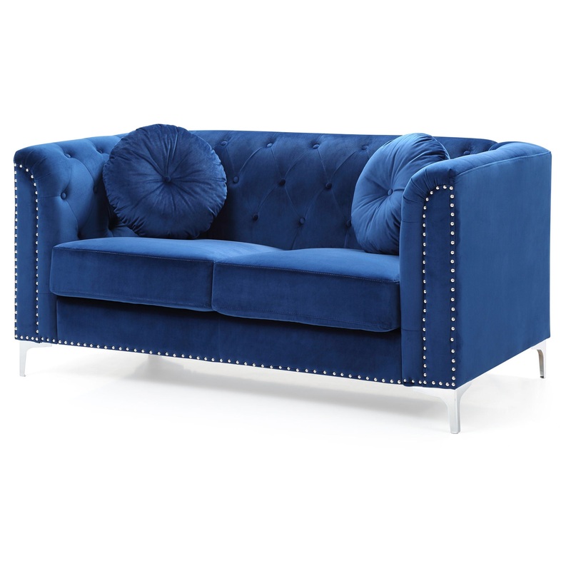 Elegant Contemporary Upholstered Loveseat – Navy Blue