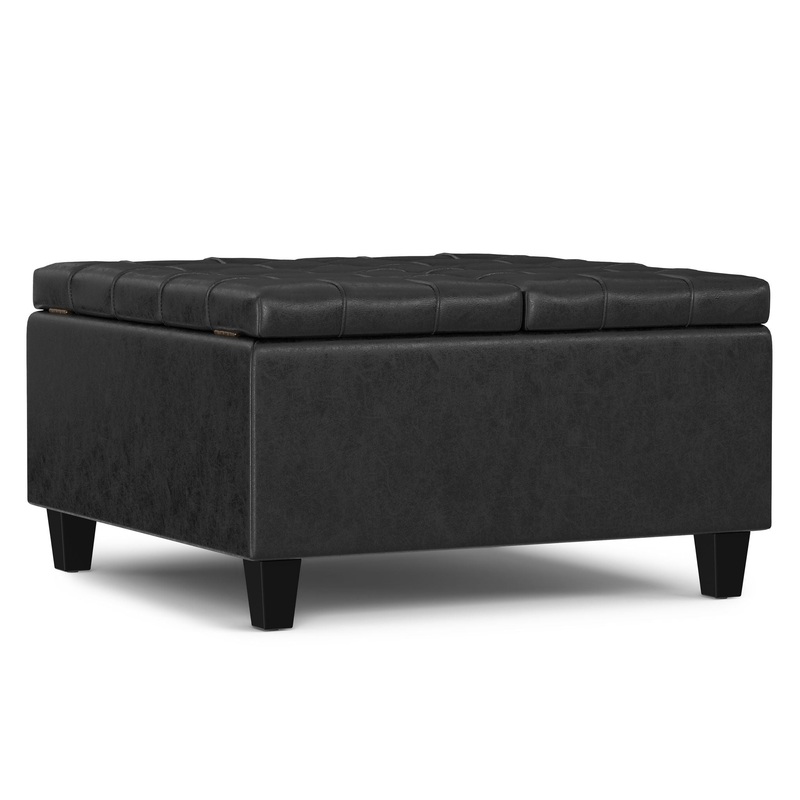 Harrison – Small Square Coffee Table Storage Ottoman – Distressed Black