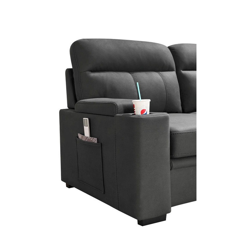 Kaden – Sleeper Sectional Sofa Chaise With Storage Arms And Cupholder – Gray