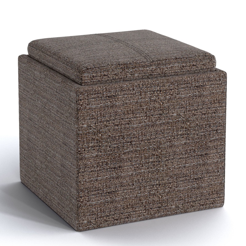 Rockwood – Cube Storage Ottoman With Tray – Mink Brown