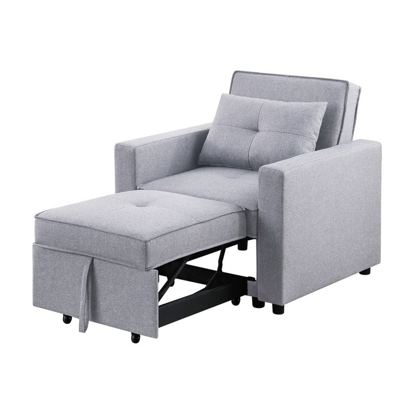 Zoey – Convertible Sleeper Chair With Side Pocket – Light Gray