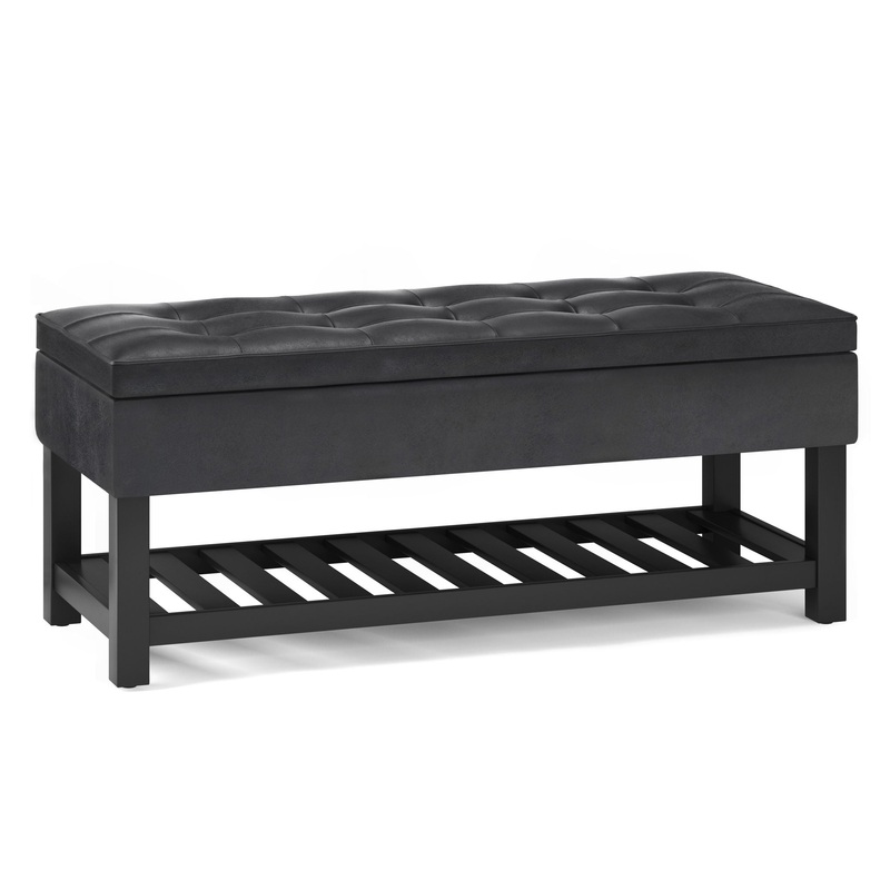 Cosmopolitan – Storage Ottoman Bench With Open Bottom – Distressed Black