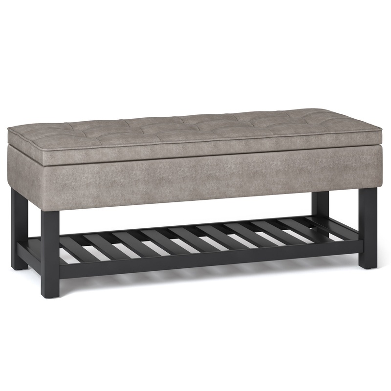 Cosmopolitan – Storage Ottoman Bench With Open Bottom – Distressed Gray Taupe