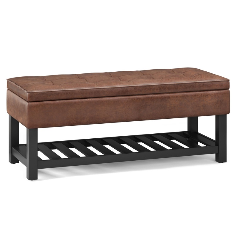 Cosmopolitan – Storage Ottoman Bench With Open Bottom – Distressed Saddle Brown