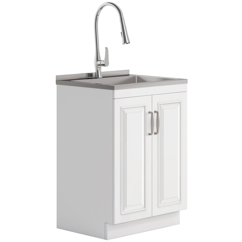 Darwin – Deluxe Laundry Cabinet With Pull-Out Faucet And Stainless Steel Sink – White