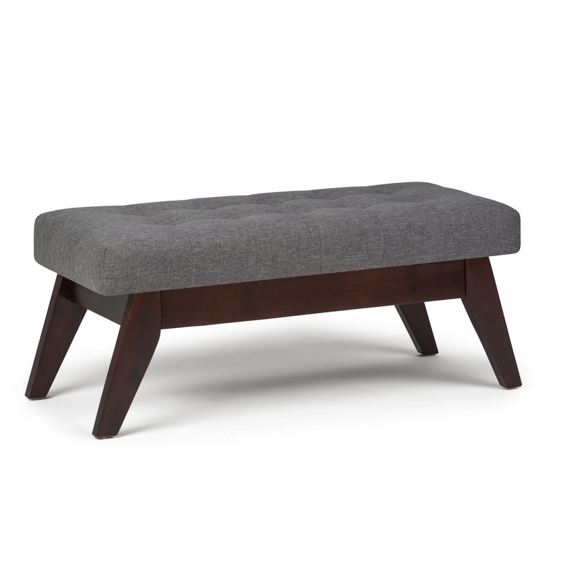 Draper – Mid Century Tufted Ottoman Bench – Slate Gray