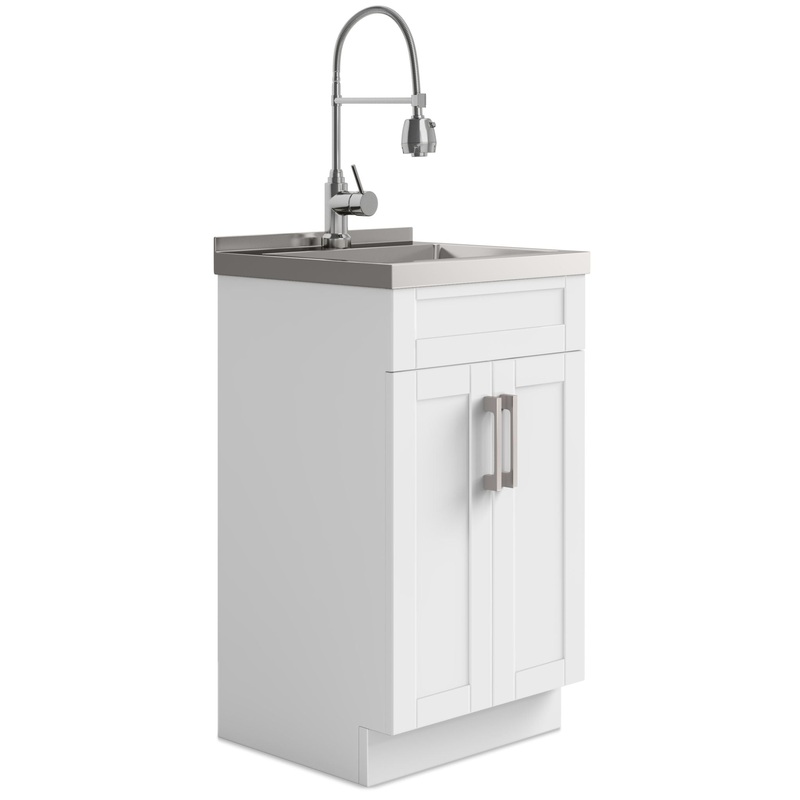 Hennessy – Deluxe Laundry Cabinet With Faucet And Stainless Steel Sink – White