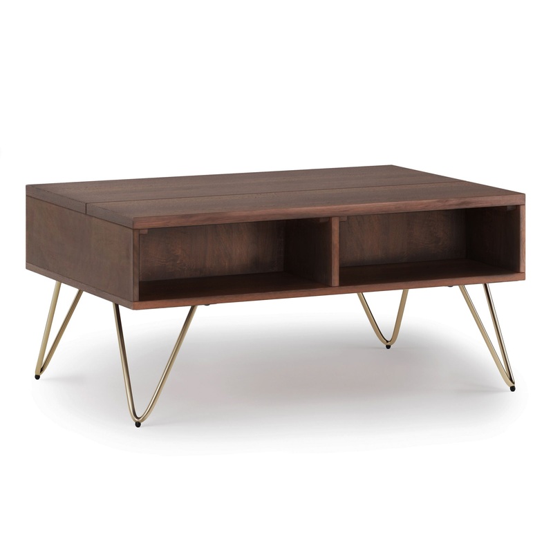 Hunter – Small Lift Top Coffee Table – Umber Brown / Gold