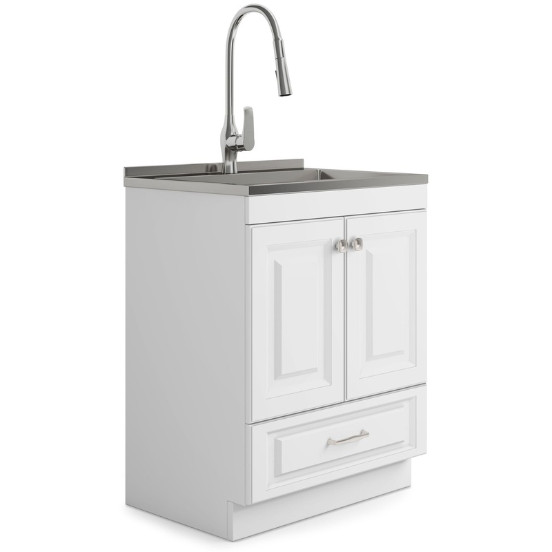 Lawrence – Laundry Cabinet & Faucet And Stainless Steel Sink – White