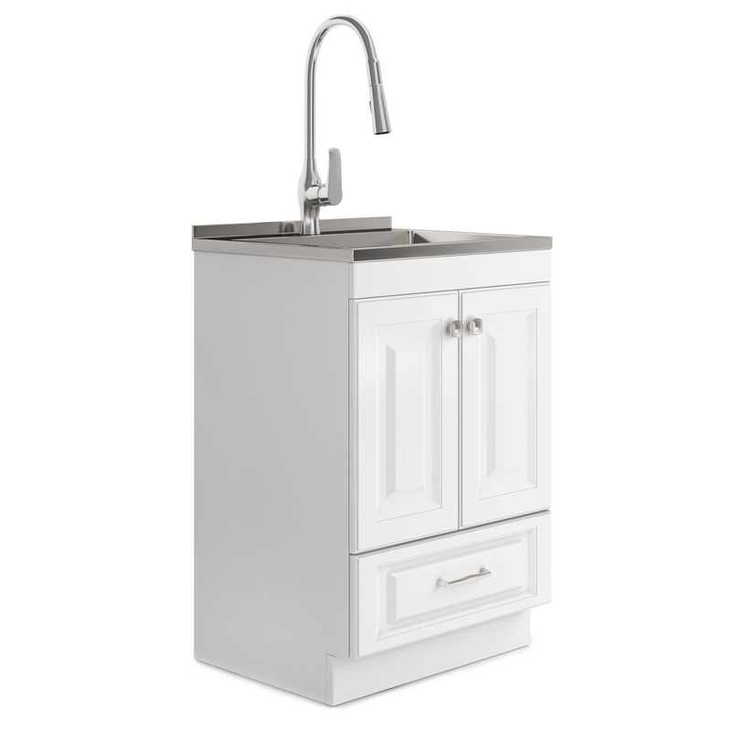 Lawrence – Laundry Cabinet With Faucet And Stainless Steel Sink – White