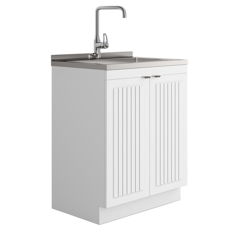 Murphy – Laundry Multifunctional Cabinet With Faucet And Stainless Steel Sink – White