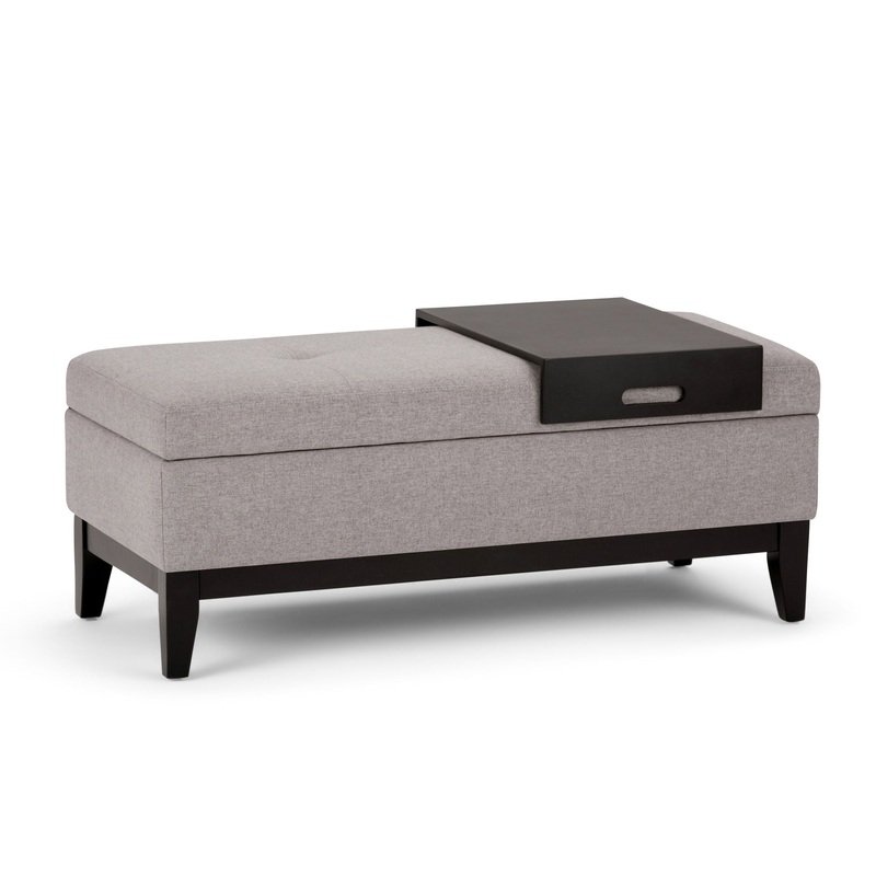 Oregon – Storage Ottoman Bench With Tray – Cloud Gray
