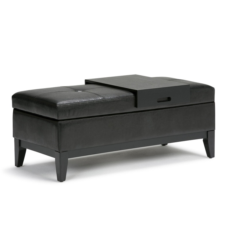 Oregon – Storage Ottoman Bench With Tray – Midnight Black